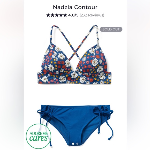 New Adore Me Nadzia Contour Two Piece Bikini Set | Blue Floral Size L - Picture 7 of 7